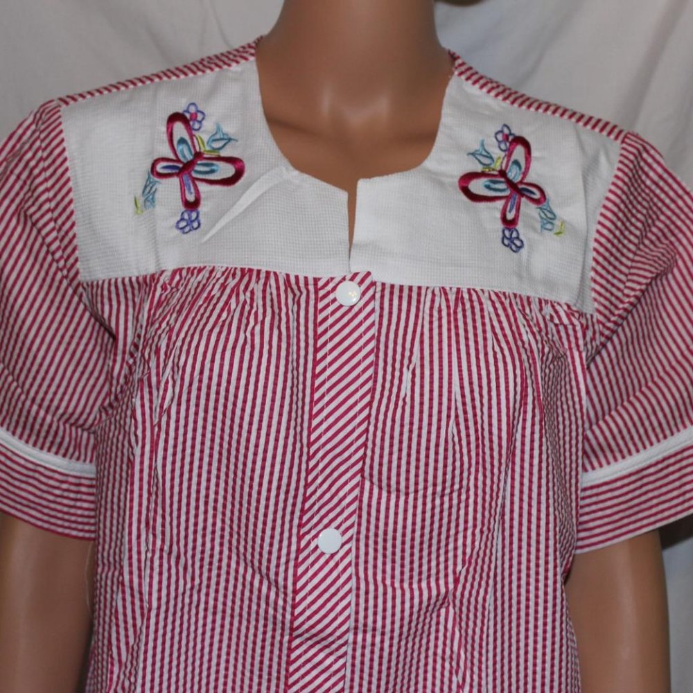 WOMENS EASY ESSENTIALS PINK PUNCH STRIPED HOUSECOAT DUSTER SIZES M, L, 3X, 4X